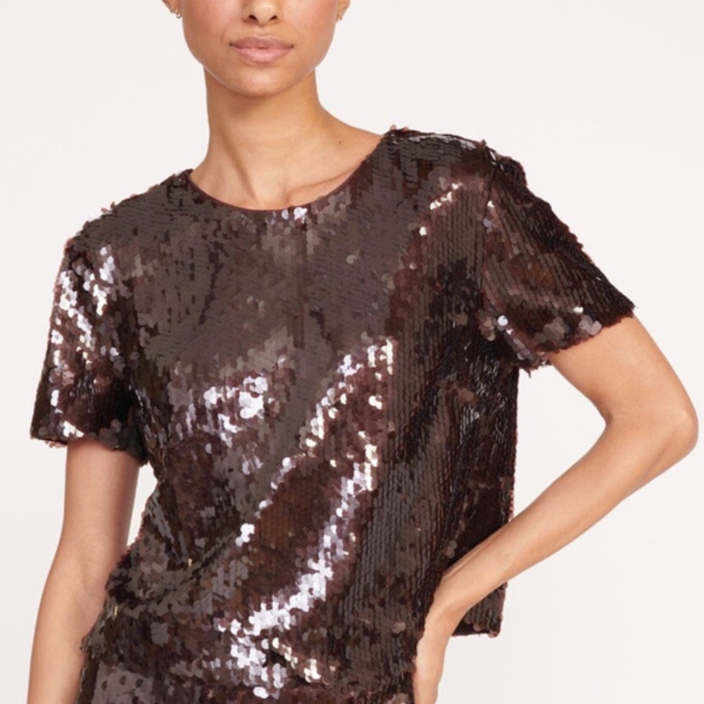 H&M Brown Sequin Short Sleeve Top – Size XS
